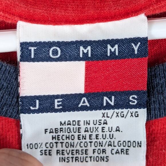 Tommy Jeans USA Made T Shirt Mens XL Red Spellout Logo Graphic Tee Vintage - Picture 3 of 3